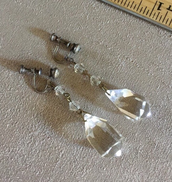 Antique Rock Crystal earrings Large Art Deco Earr… - image 5