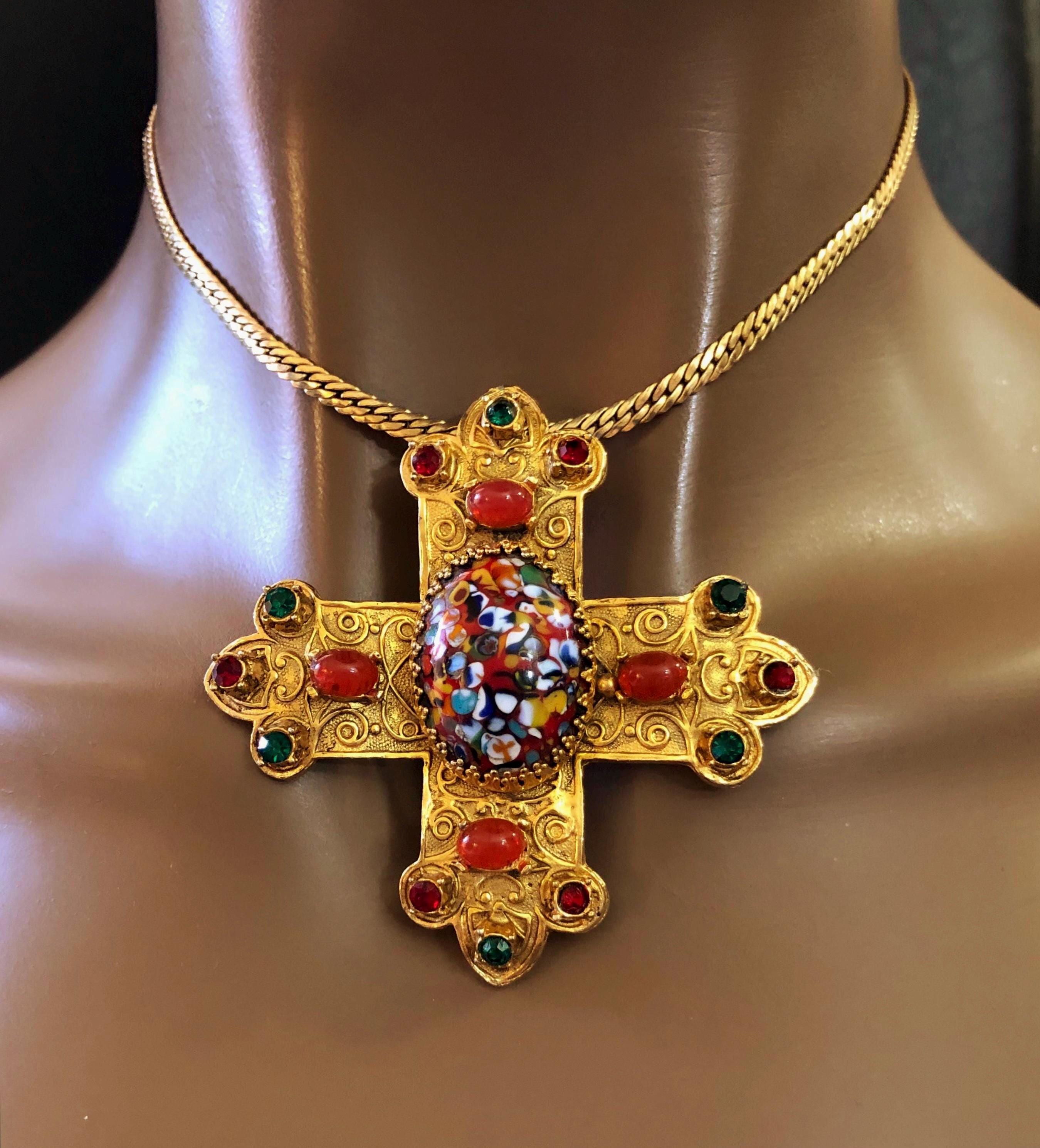 1950's Large Jeweled Accessocraft NYC Cross Brooch & Pendent - Etsy