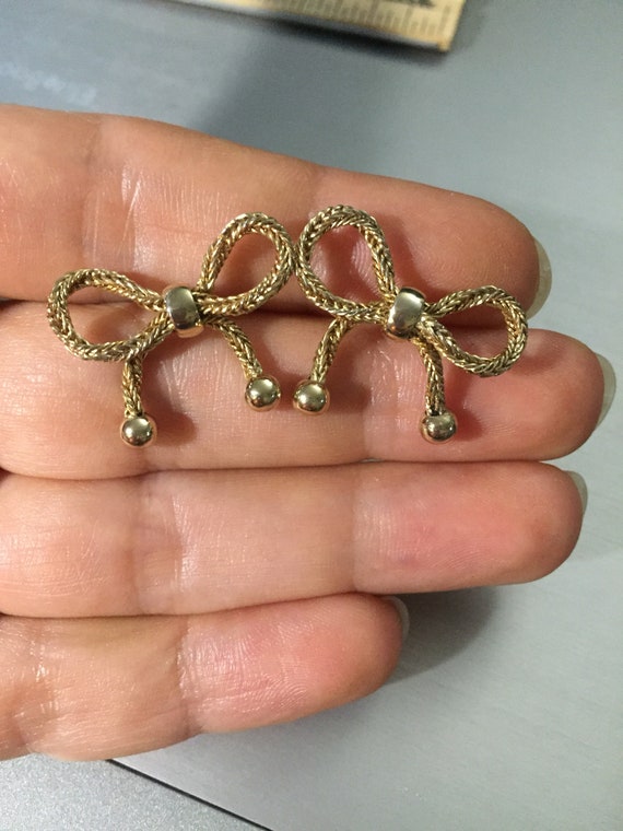 Gold filled mesh Chain dangle floppy bow earrings - image 4
