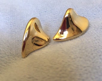 Vintage Gold plated Free Form Heart Plain  Stud earrings