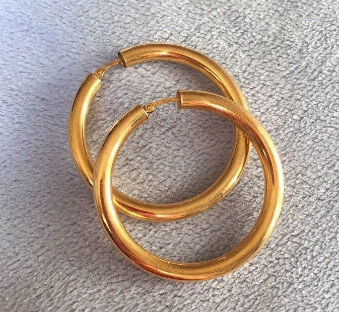Vintage 18K Solid Gold 750 endless hoop earrings Huggie set Etsy
