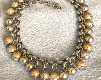 Textured and Solid Sterling Orb Charm Bracelet multicolor Italy 7.5”