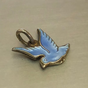 Dije de pájaro azul de Dinamarca, muy pequeño, antiguo, de plata esterlina con esmalte azul, de Volmer Bahner