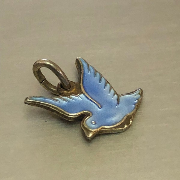 Very Small vintage antique Sterling Silver Blue Enamel Volmer Bahner Denmark Blue Bird Charm