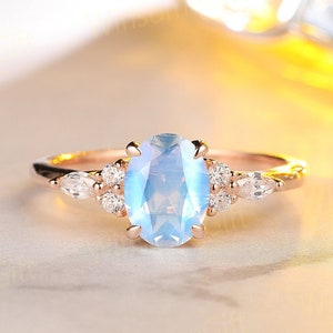 Rose Gold Oval Cut Moonstone Wedding Ring, Elegant Engagement Ring, Anniversary Ring, Promise Ring, Ring For Women, Unique Ring