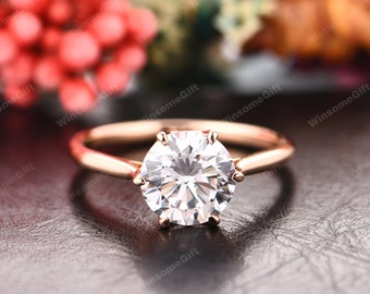 Solitär 8mm Rundschliff Moissanite Verlobungsring, 14k Roségold Damenring, Jahrestagsgeschenk, Ring für Verlobte, zarter Ring