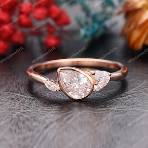 0.5-2.0CT Pear Cut Lab Grown Diamond Engagment Ring, Bezel Set Bridal Ring, CVD Diamond Wedding Promise Ring, Anniversary Gift For Women