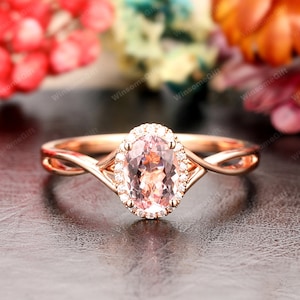 Anniversary Gift, 5x7mm Oval Cut Morganite Ring, 14K Solid Rose Gold Engagement Ring, Promise Bridal Ring, Delicate Ring For Her, Daily Ring
