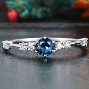 Dainty Round Cut London Blue Topaz Wedding Ring,Engagement Promise Ring, White Gold Ring, Birthstone Ring, Custom Handmade Jewelry