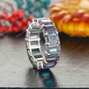 Alexandrite Eternity Band For Women Vintage Alexandrite Wedding Band, Emerald Cut Alexandrite Bridal Eternity Band Anniversary Gift For Her