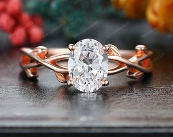 6x8mm Oval Cut Moissanite  Engagement Ring, Solitaire Twig Moissanite Ring, 4 Prongs Ring , Handmade Moissanite Ring, Solid Rose Gold Ring