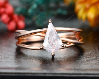 Solitaire Kite Cut 6x9mm Moissanite Engagement Ring,Anniversary Ring For Women,Split Shank Ring Solid Rose Gold Ring,Custom Handmade Ring