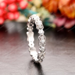 Vintage Stil Moissanite Ehering, volle Ewigkeit Moissanite Band Ring, 14k Weißgold Braut Ehering, Jahrestag Ring
