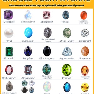 Puede incluir: Un gr&aacute;fico con 18 piedras preciosas diferentes, incluyendo amatista, piedra lunar, morganita, topacio, &oacute;palo de fuego mexicano, perla, turquesa, cuarzo rutilado negro, &aacute;gata musgosa, diamante, esmeralda, zafiro, &aacute;gata negra, aguamarina, piedra de sol, granate rojo, alexandrita, zafiro azul verdoso, peridoto, granate espesartita, diamante sal y pimienta, moissanita, &oacute;palo, labradorita y citrino.