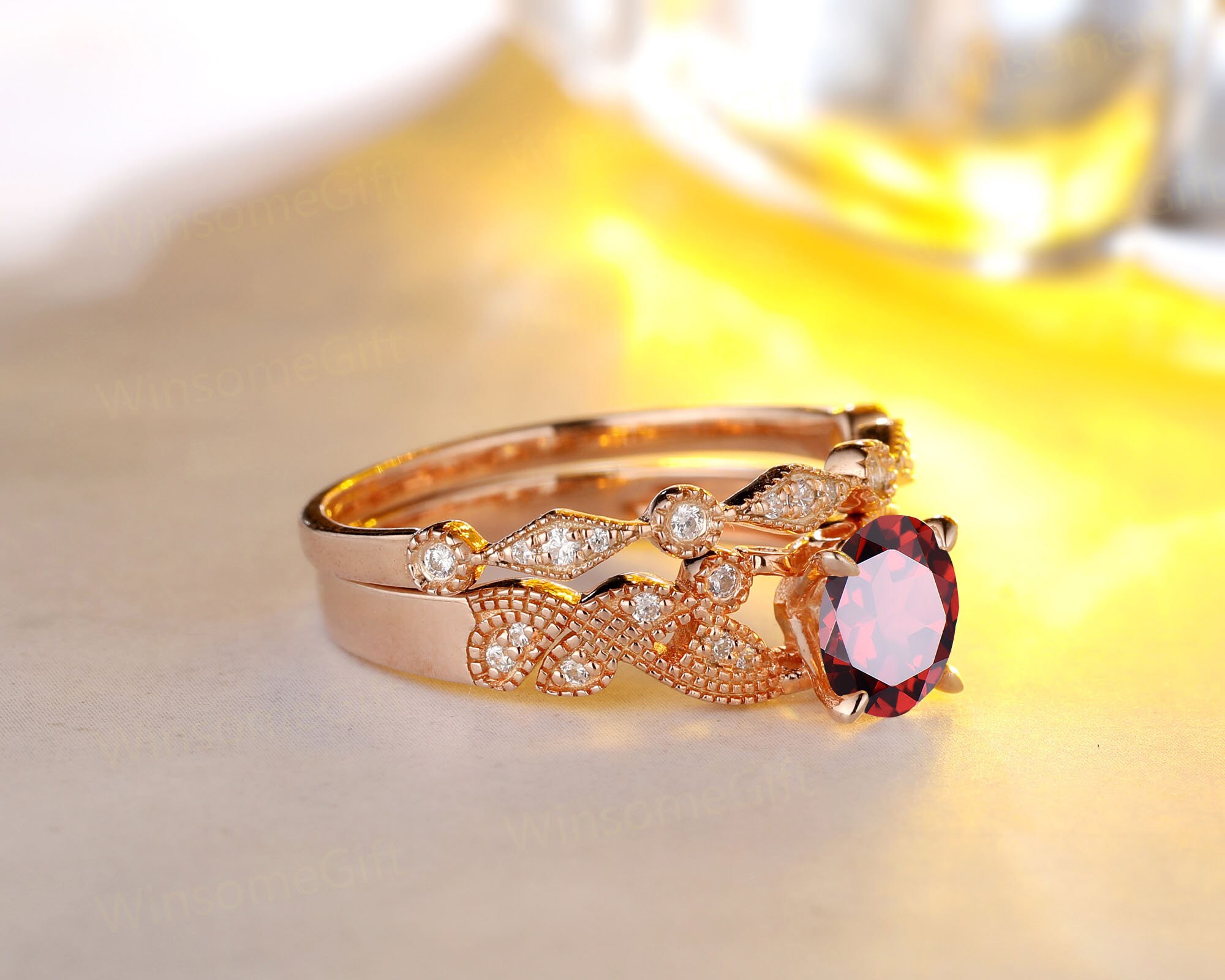 Dainty Promise Ring Round Shape 6.5mm Red Gemstone Etsy