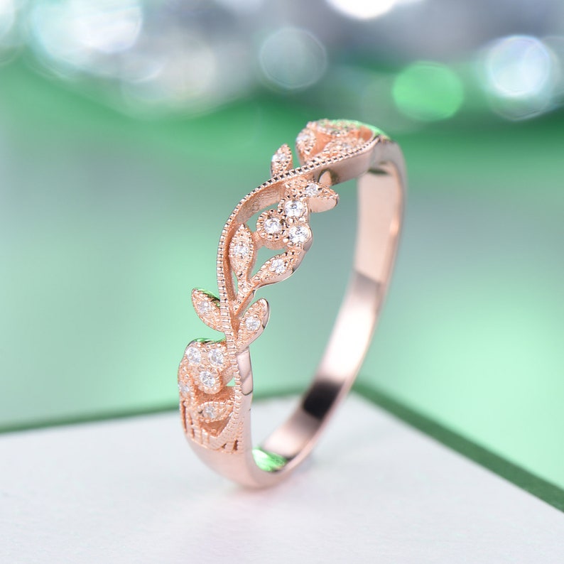 Dainty Promise Ring Leaf & Vine Design Wedding Band Ring Etsy