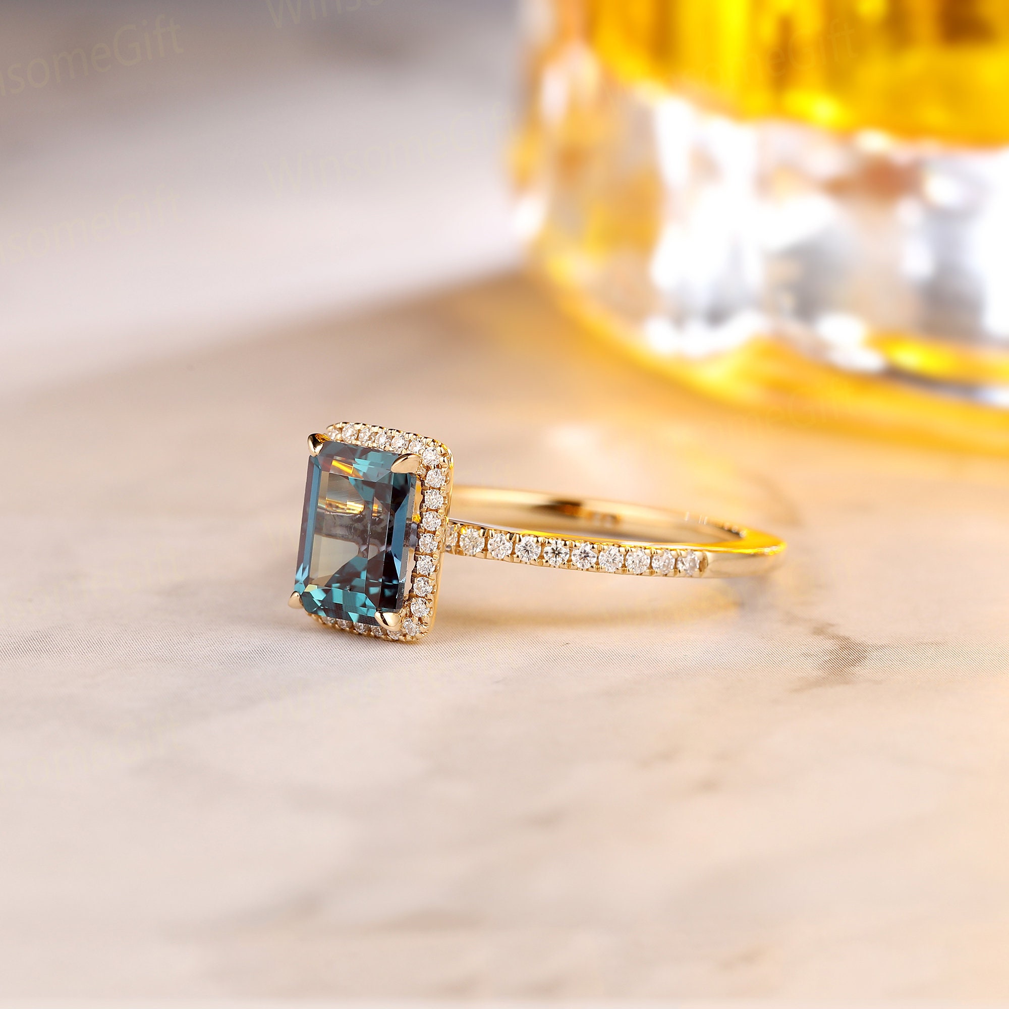 June Birthstone Ring Vintage Wedding Ring 2.00CT Emerald Cut | Etsy