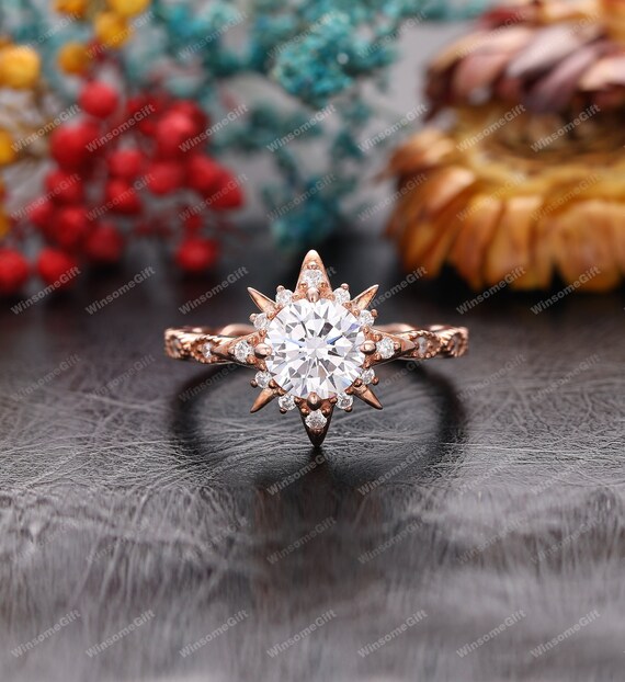 Solid 14K Rose Gold Ring, 0.5- 3.0CT Round Cut Lab Grown Diamond  Engagement Ring, Diamond Wedding Ring, CVD Diamond Ring,Anniversary Gift
