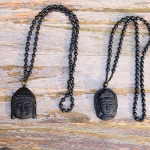 2x Sakyamuni Buddha / Guanyin, Pendant Obsidian Carved Necklace, Beaded Necklace. believed to have powerful protective properties