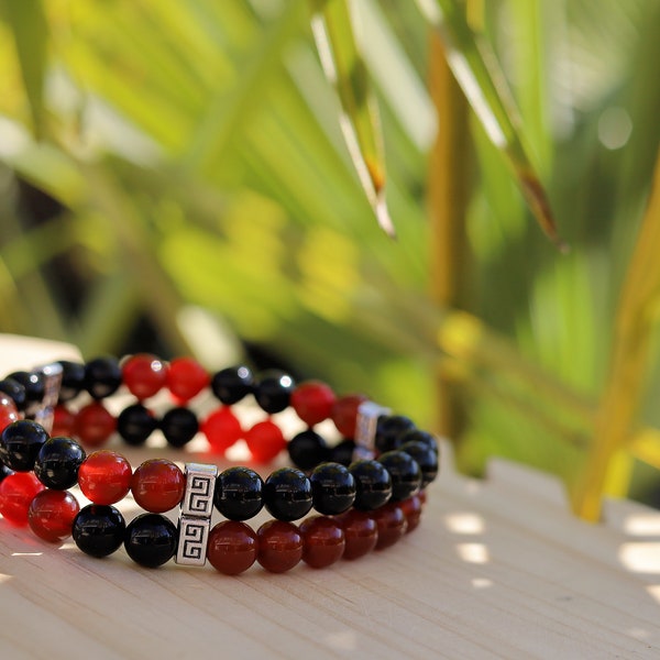 Freaky Double row beaded bracelets. Two Row Stone Bracelets. Natural Bloodstone with Red Agate. can be used to purify and detoxify the body