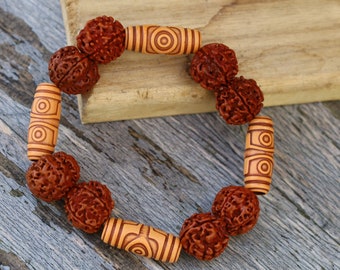 Super 18 mm Rudraksha bead bracelet combined Vintage Looking Plastic Beads With Large Holes. Very original combination