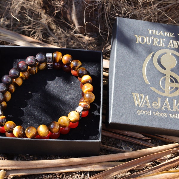 Rager Double row beaded bracelets. Two Row Stone Bracelets. Beautiful Yellow Tiger eye combined with red Agate and Bloodstone.