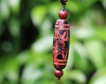 Good Quality Rare Tibetan Agate Dzi Hand Carved *Ritual Implement* Bead. With Hand Knotted Adjustable Cord String Necklace.