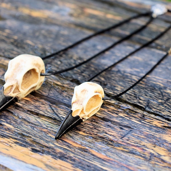 2x crafted 3D Raven Bird Skull Necklace. Each piece is a unique work of art, handcrafted from resin to capture the intricate details