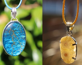 2x 925 Fiery Labradorite Silver Plated Pendant and Yellow Solar Quartz. Gemstone pendant, gemstone necklace, gemstone amulet, talisman