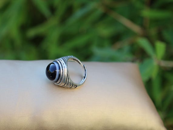 Handmade Tibetan Evil-Eye dZi Bead Ring. This ring is ideal for