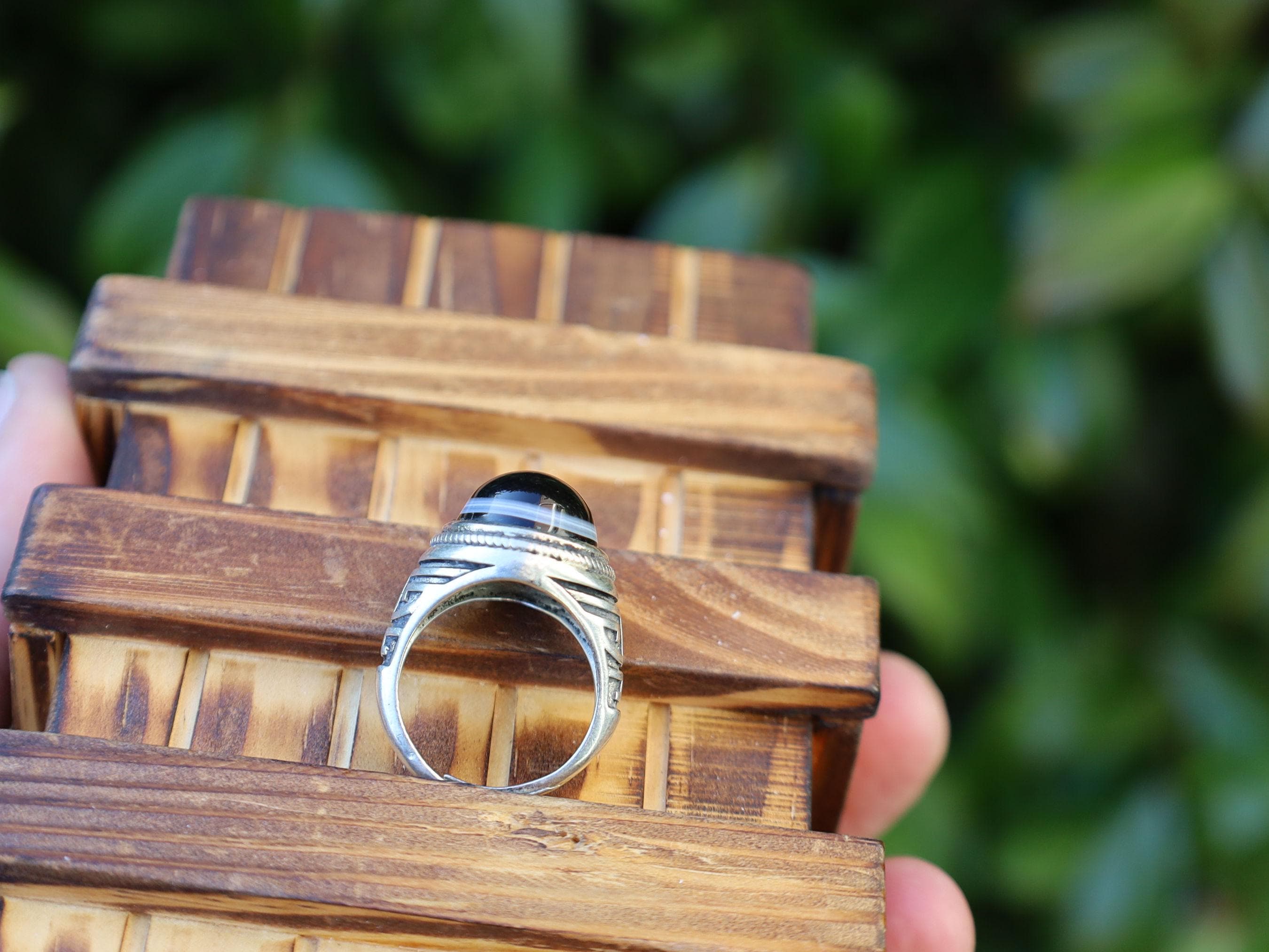 Handmade Tibetan Evil-Eye dZi Bead Ring. This ring is ideal for