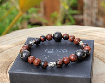 Surprising Natural Mahogany Obsidian bracelet with 3 Big beaded Shungite beads. Inspire you to remove your negative habits.