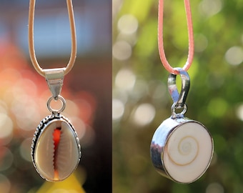 2x 925 Cowrie Shell and Shiva Eye (Shell) pendant, gemstone necklace, gemstone amulet, gemstone talisman, wajakaa design