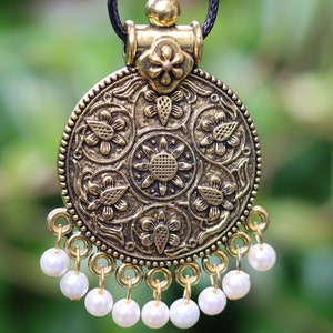 2x Model Necklaces, wooden beads peacock feather necklace and Antique Gold Large Round Tribal Locket Charms Pendant necklace