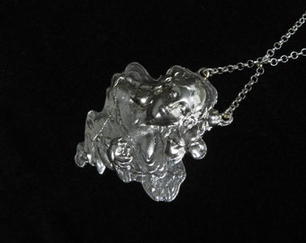 Art Nouveau Style Silver Pendant of Bathing Nymph and Water Lillies