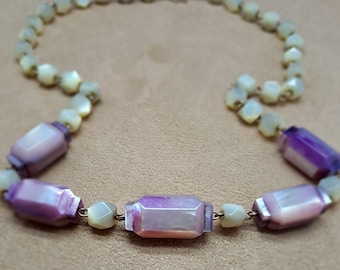 Vintage 1900s Edwardian carved and dyed Mother of Pearl beaded, wired necklace