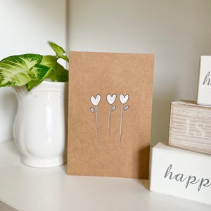 Daisy Card- Blank/Personalised Daisy Card with Hearts/watercolour/handmade/custom card/flowers/brown kraft paper/care package for her/