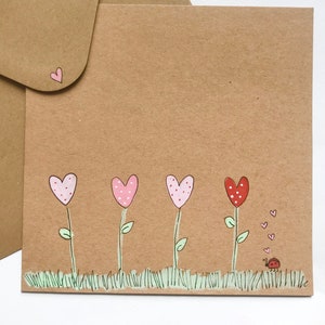 Original Hand Painted Valentine’s Day Card- Blank/valentine card/watercolour/handmade/bouquet/flowers/brown kraft paper/love heart