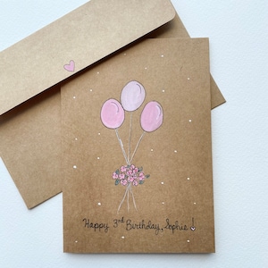 Personalized Age Birthday Card/Balloon Birthday Card/Hand Painted Card- Blank/Birthday Card Son/Birthday Card Daughter