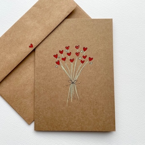 Anniversary Card with Love Heart Bouquet- Blank/First Anniversary Card/Personalised/Blank