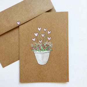 Original Hand Painted Valentine's Day card- Blank/Greeting card/watercolour/handmade/bouquet/flowers/brown kraft paper/envelope
