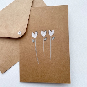 Daisy Card- Blank/Personalised Daisy Card with Hearts/watercolour/handmade/custom card/flowers/brown kraft paper/care package for her/