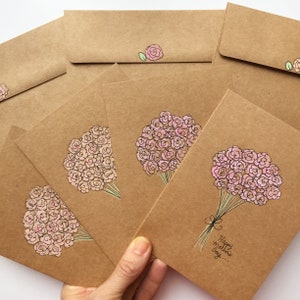 Original Hand Painted Mother's Day Card/Blank notecard/flowers/bouquet/garden/stationery/watercolour/pink