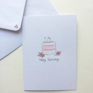 Original Hand Painted Birthday Card - Blank/Greeting card/birthday/bakery/watercolour/pink/white/birthday gift for her/girl