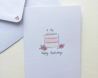 Carte d'anniversaire originale peinte à la main - Carte vierge/de voeux/anniversaire/boulangerie/aquarelle/rose/blanc/cadeau d'anniversaire pour elle/fille