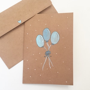 Original Hand Painted Baby Boy Card-Balloons/Baby Shower Card/Baby Shower Gift for Boy/watercolour/blue/white/