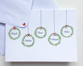 Personalised Christmas Cards/Wreath/Family Christmas Card/Handmade Christmas Card/Hand painted Christmas cards/Gift for Family