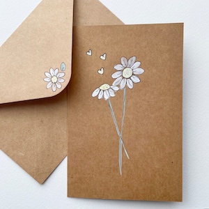 Daisy Card- Blank/Personalised Daisy Card/watercolour/handmade/custom card/flowers/brown kraft paper/care package for her/