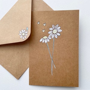 Daisy Card- Blank/Personalised Daisy Card/watercolour/handmade/custom card/flowers/brown kraft paper/care package for her/