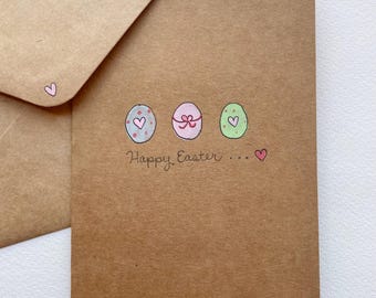 Easter Card- Blank/Personalised Easter Card/watercolour/handmade/custom card/easter eggs/brown kraft paper/easter basket/pastel